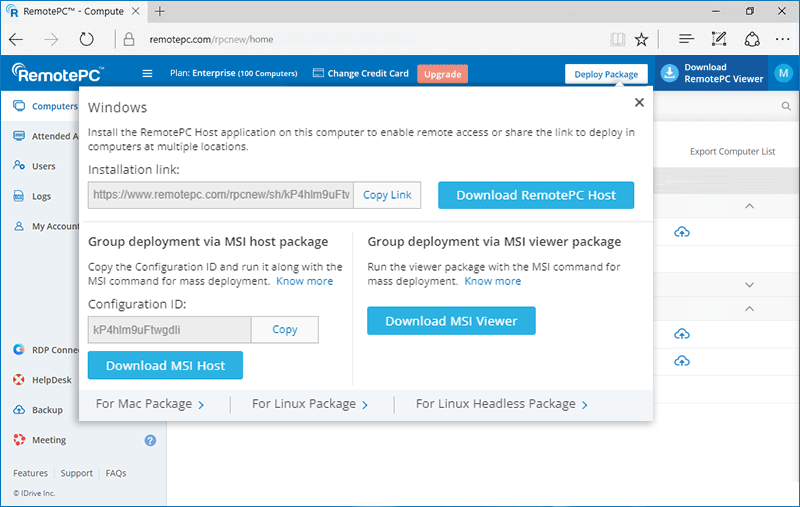 RemotePC deploy package